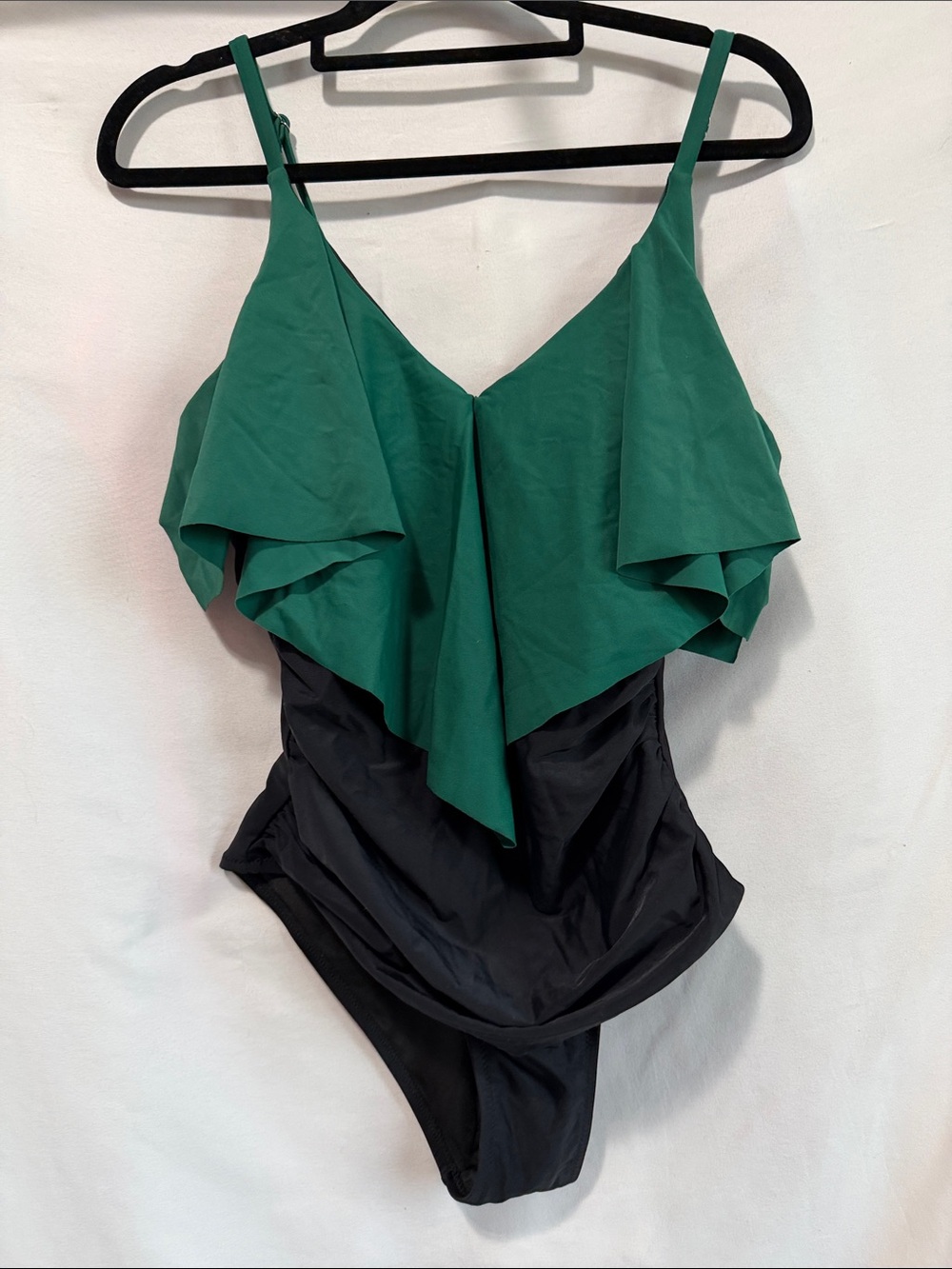 Green & Black Ruffle One-Piece Swimsuit